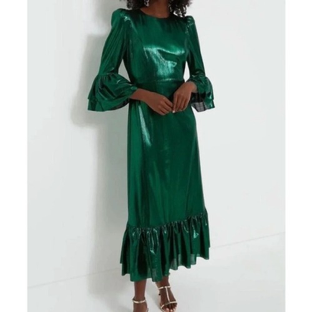 pomander place tuckernuck emerald green lilith dress crinkle, women x-large